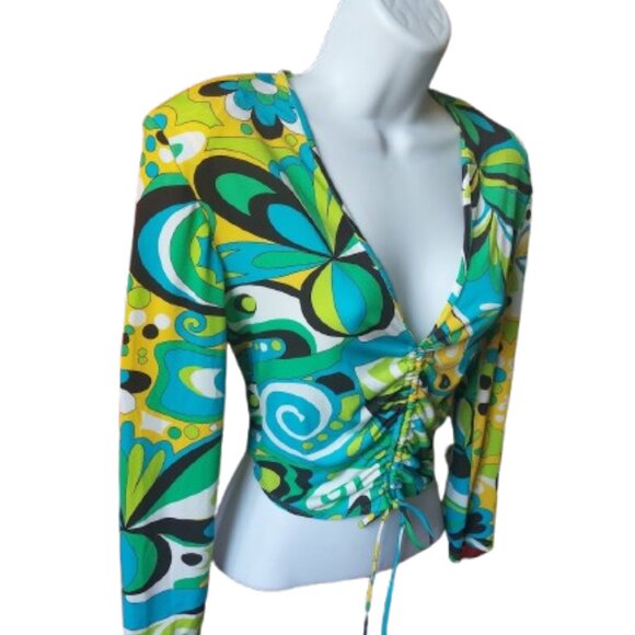 ZARA Long Sleeve Printed Faux Wrap Stretch Top Size Small NEW NWT - Picture 1 of 5